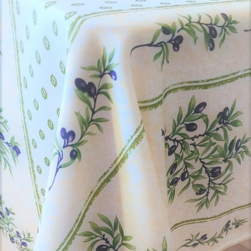 60x120" RECTANGLE LEAFY OLIVETTES ECRU TABLECLOTH
